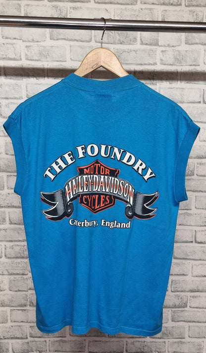 Harley Davidson The Foundry Canterbury Blue Sleeveless Top Size Large