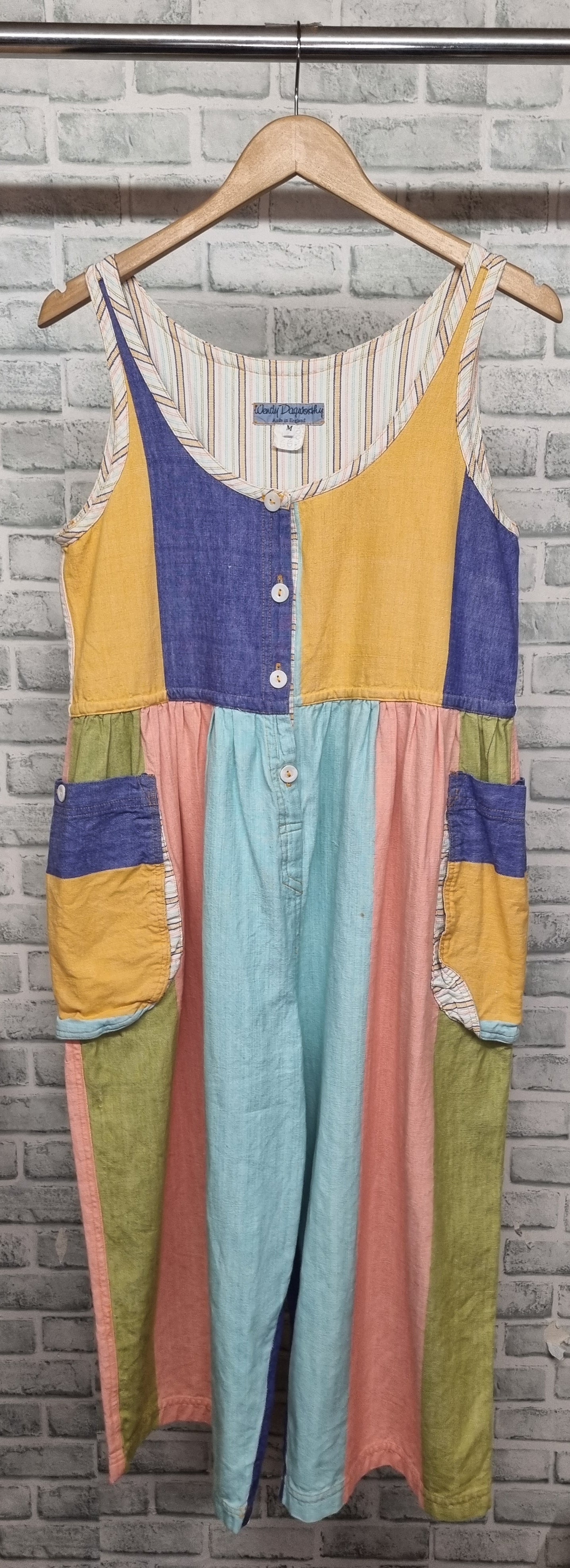 Wendy Dagworthy Oversized Woven Cotton Patchwork Jumpsuit Size Medium