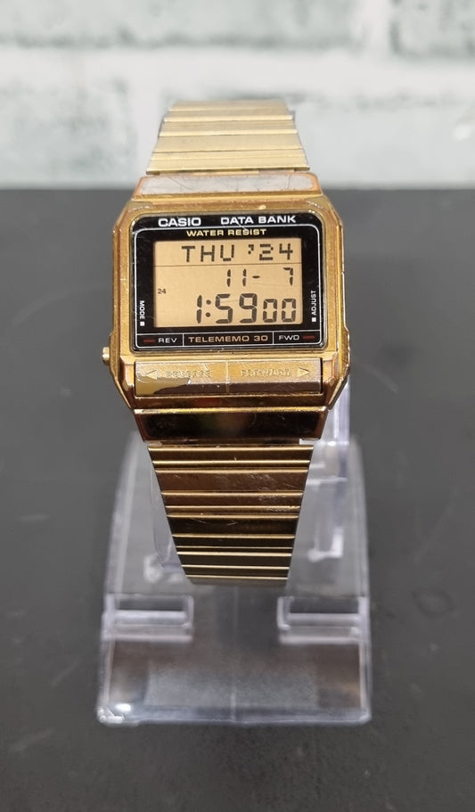 Vintage Casio Data Bank DB-310 Digital Gold Adjustable Wrist Watch