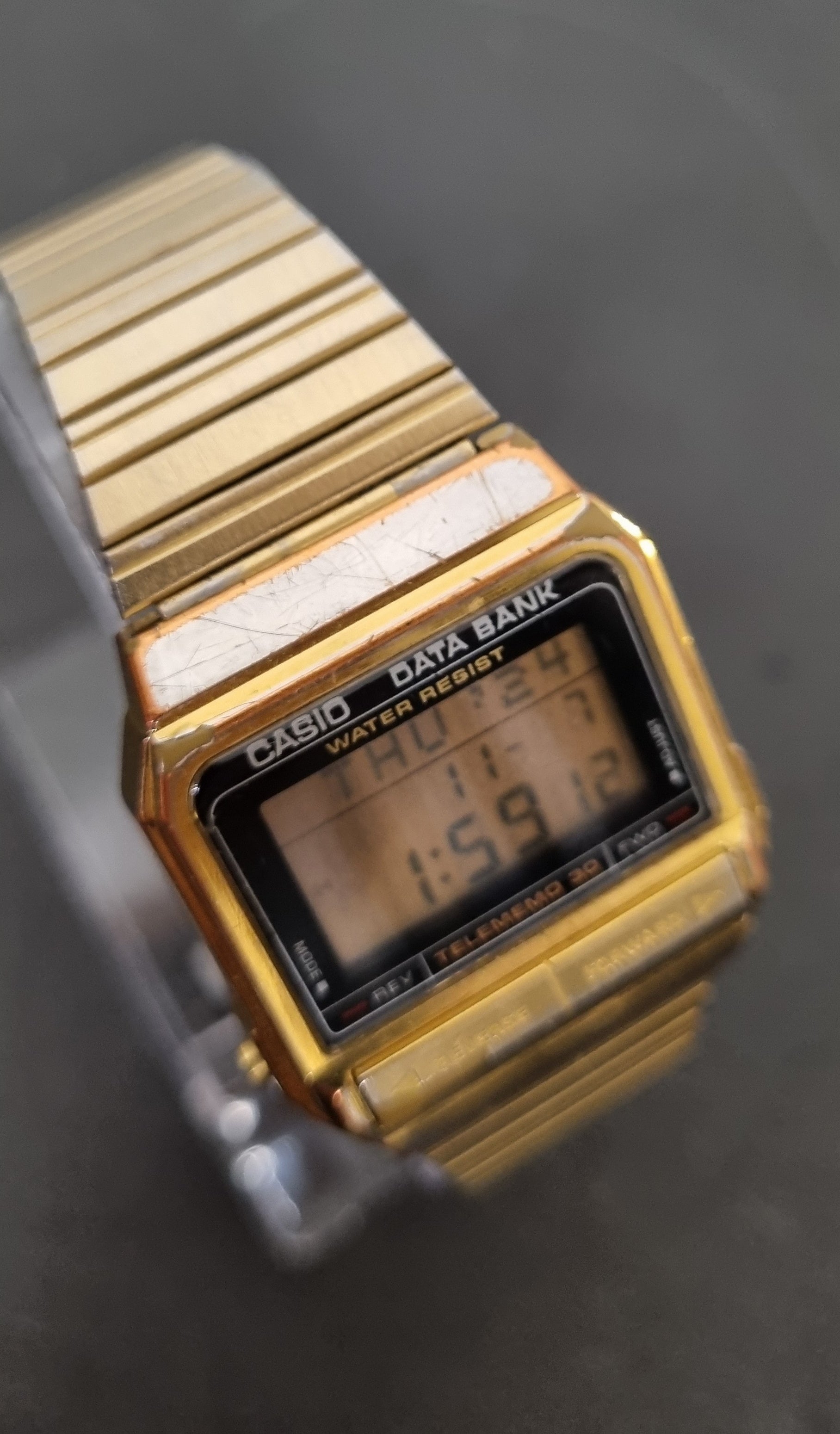 Vintage Casio Data Bank DB 310 Digital Gold Adjustable Wrist Watch