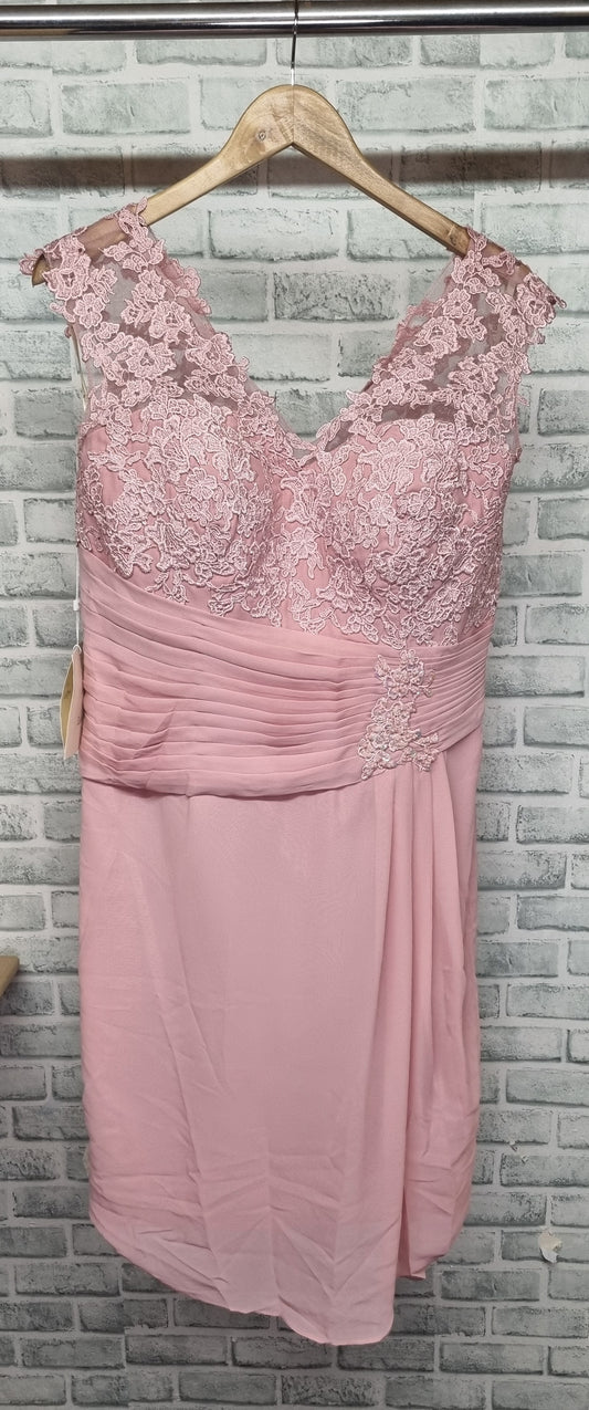 LanTing Bride Pink Mini Embroidered Lace Bridesmaid Prom Dress Size Large BNWT