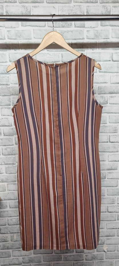 Vintage Dolina Australia Brown Striped Midi Shift Dress Size 14