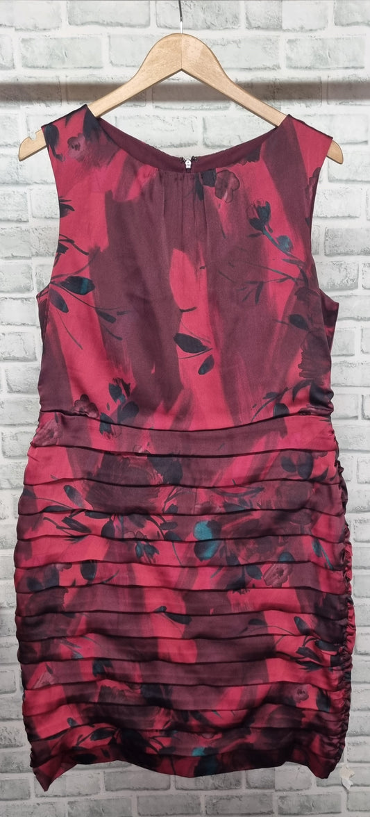 Coast Red Shutter Skirt Floral Midi Dress Size 18