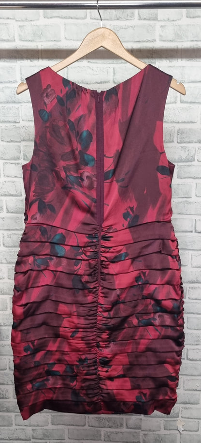 Coast Red Shutter Skirt Floral Midi Dress Size 18