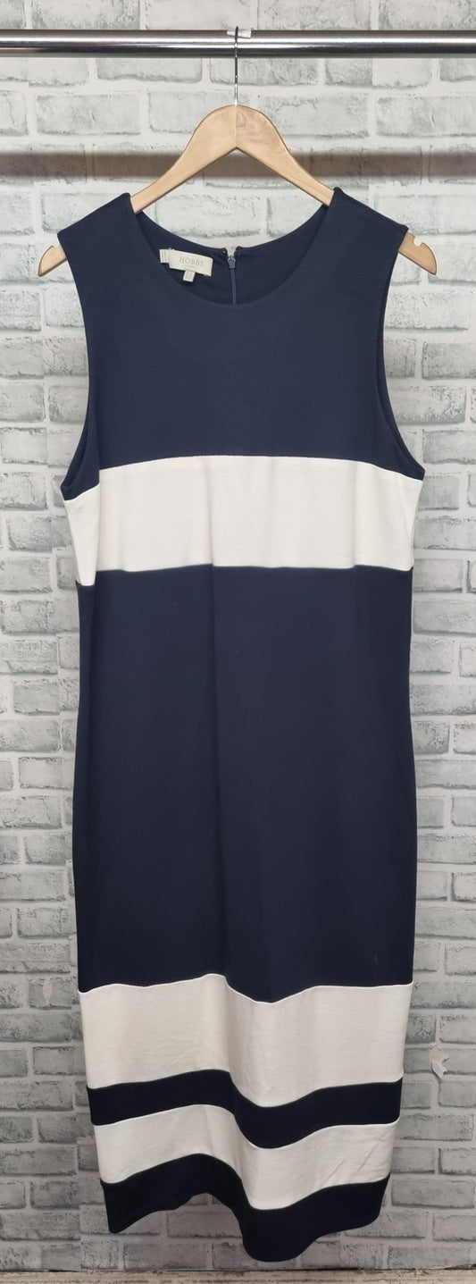 Hobbs Cream and Navy Stripe Maxi Shift Dress Size 16