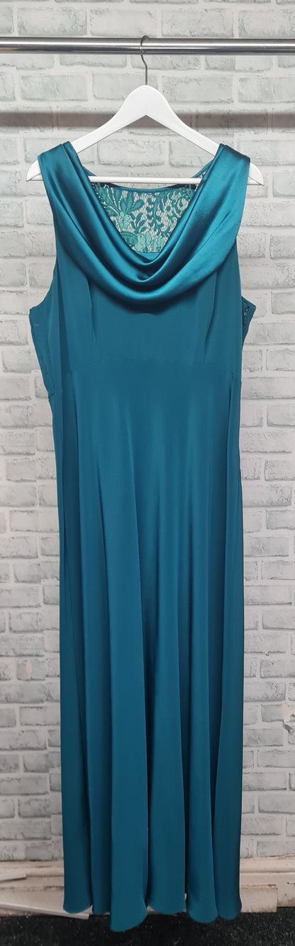 John Lewis Cowl Neck Lace Detail A-Line Teal Maxi Dress Size 16