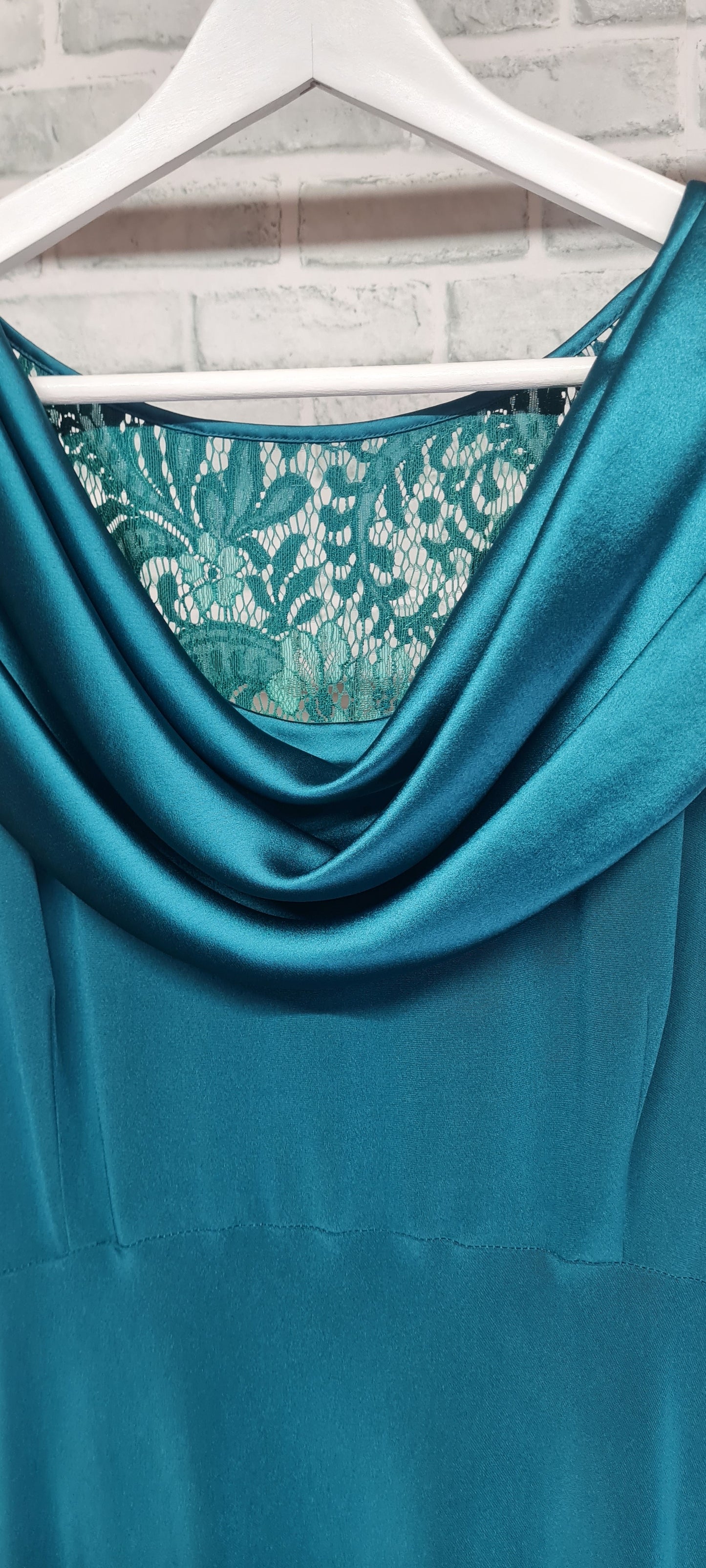 John Lewis Cowl Neck Lace Detail A-Line Teal Maxi Dress Size 16