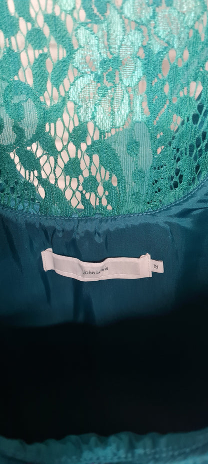 John Lewis Cowl Neck Lace Detail A-Line Teal Maxi Dress Size 16