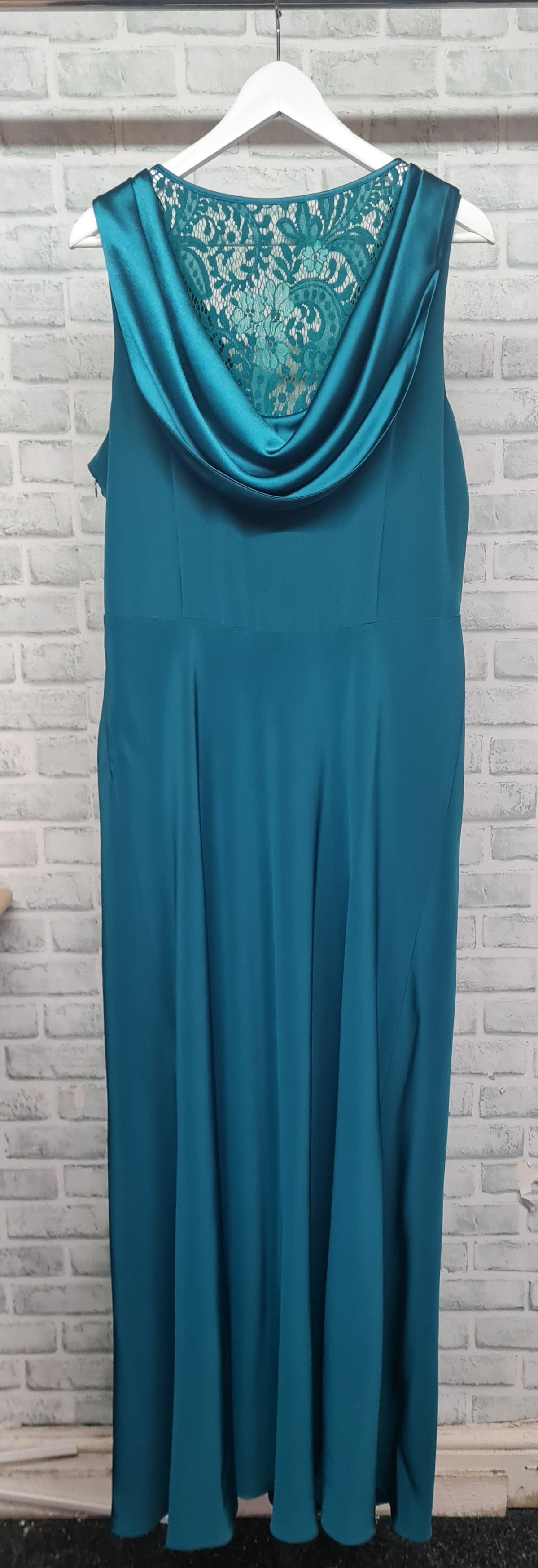 John Lewis Cowl Neck Lace Detail A-Line Teal Maxi Dress Size 16