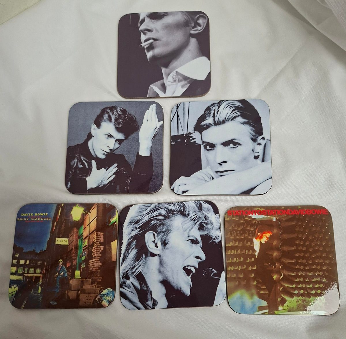 David Bowie coaster set of 6 Including Ziggy Stardust, Station to Station and Heroes cover photos