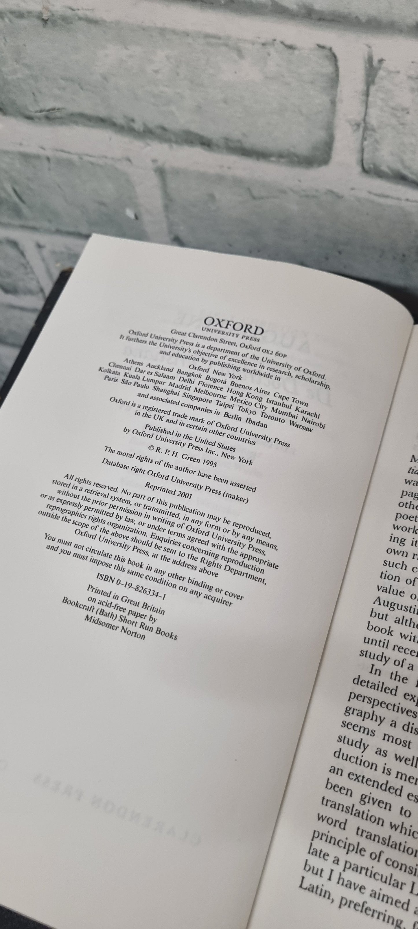 De Doctrina Christiana St. Augustine R.P.H. Green Hardcover 2001 Reprint