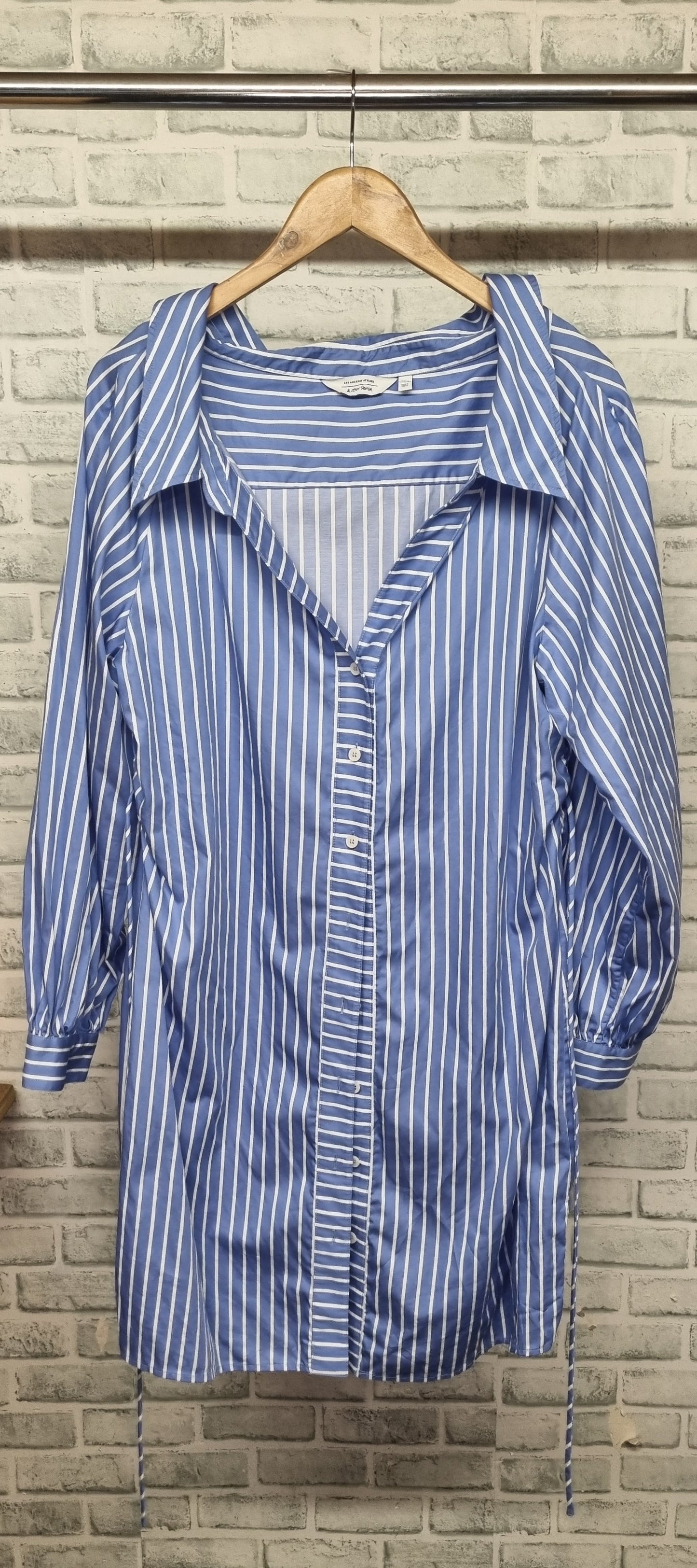 & Other Stories Blue Striped Shirt Button Up Mini Dress Size 16