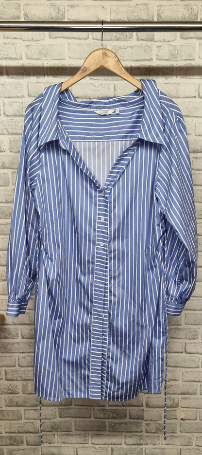 & Other Stories Blue Striped Shirt Button Up Mini Dress Size 16
