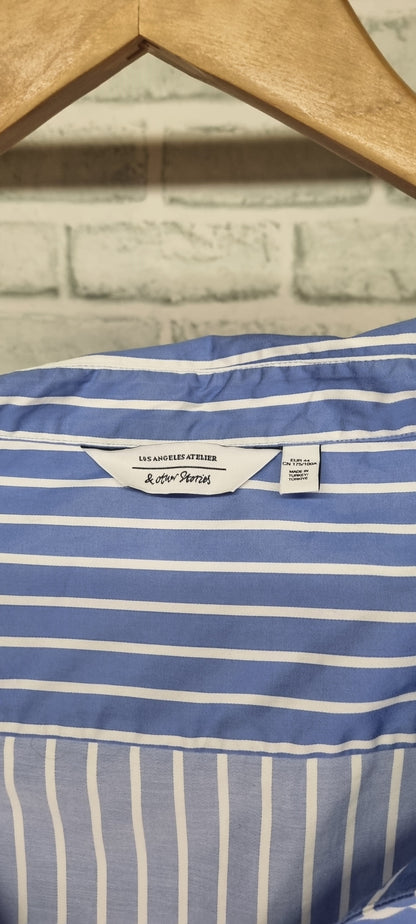 & Other Stories Blue Striped Shirt Button Up Mini Dress Size 16