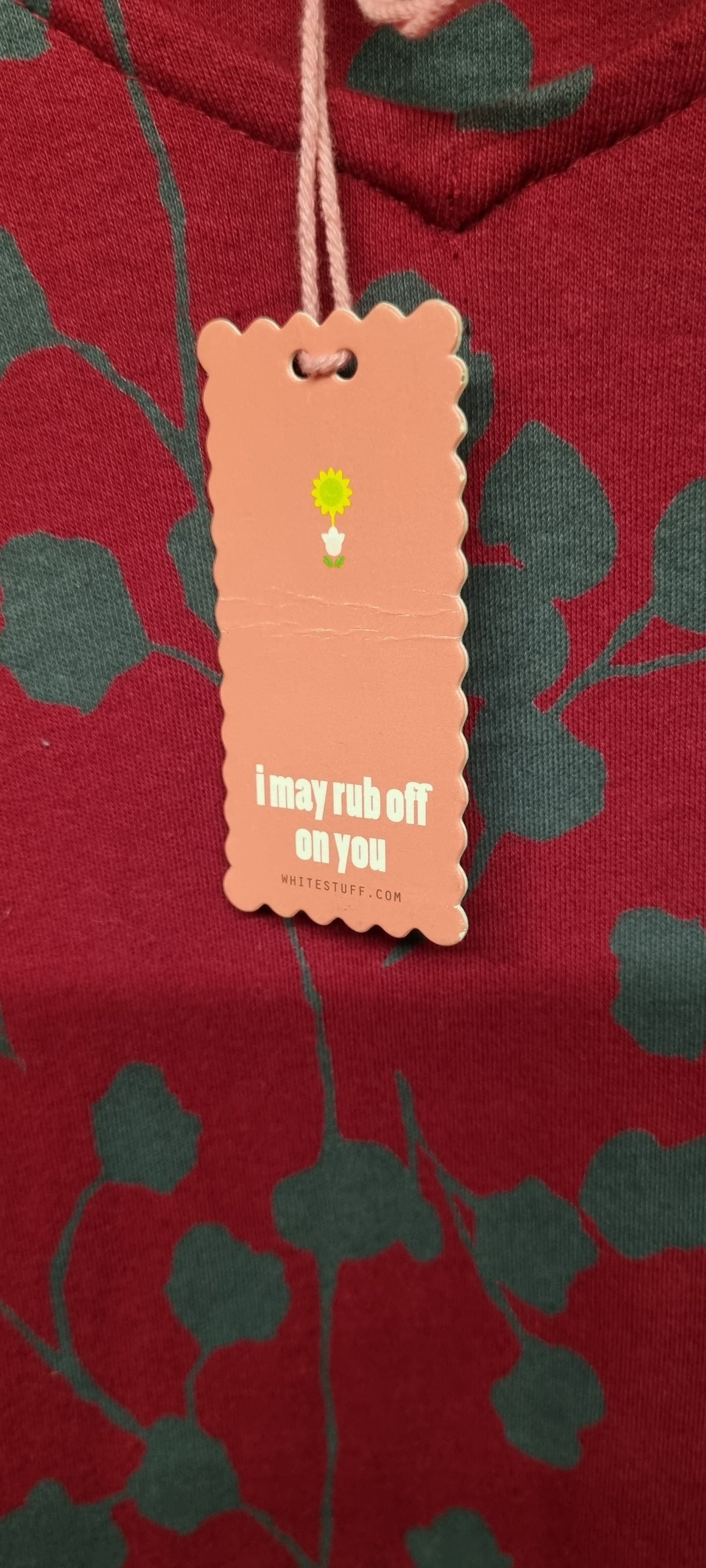 White Stuff Red and Grey Floral Print Quince Jersey V-Neck Midi A-Line Dress with 3/4 Sleeves Size 8 BNWT