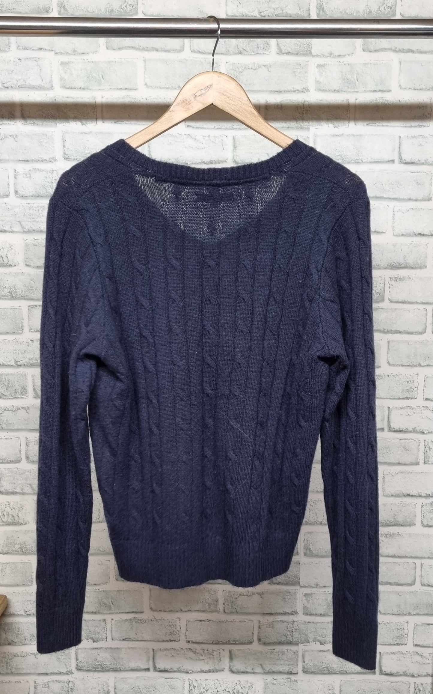 U.S. POLO ASSN Navy Cable Knit V-neck Wool Blend Jumper Size M/12