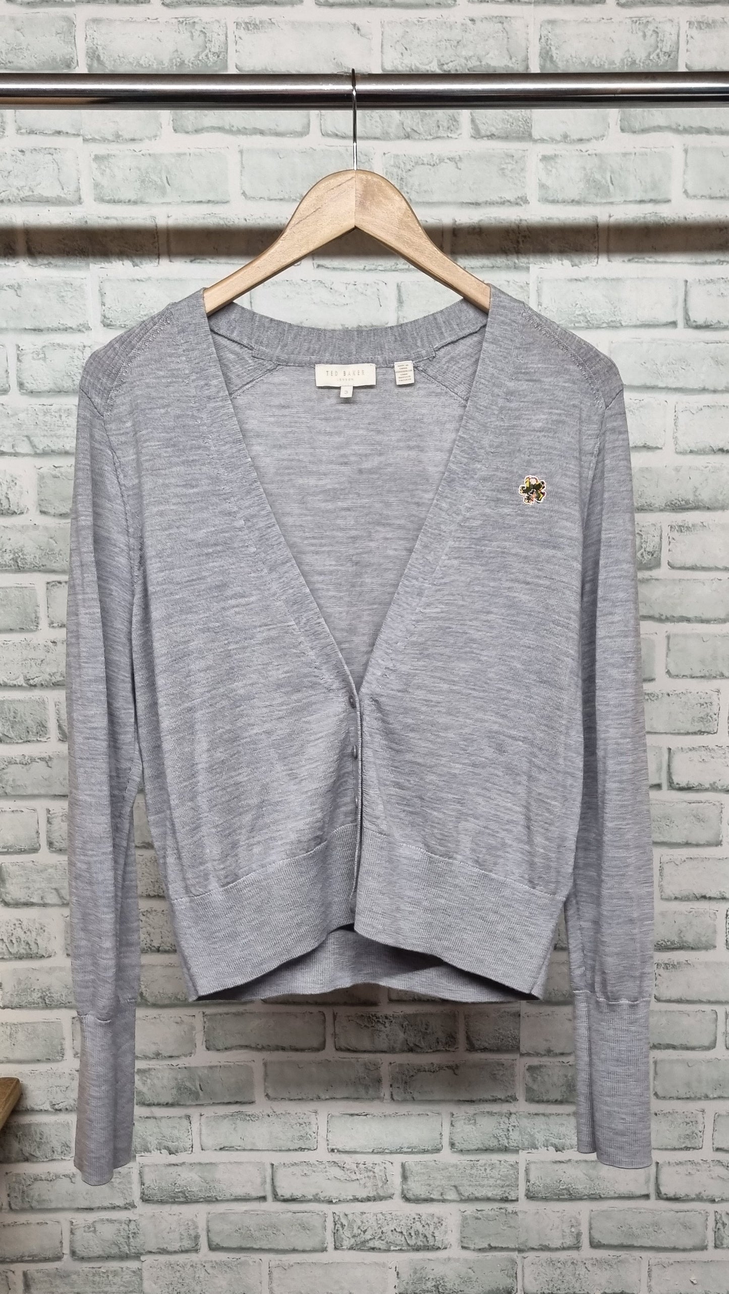 Ted Baker Gray V-Neck Cardigan Size 3