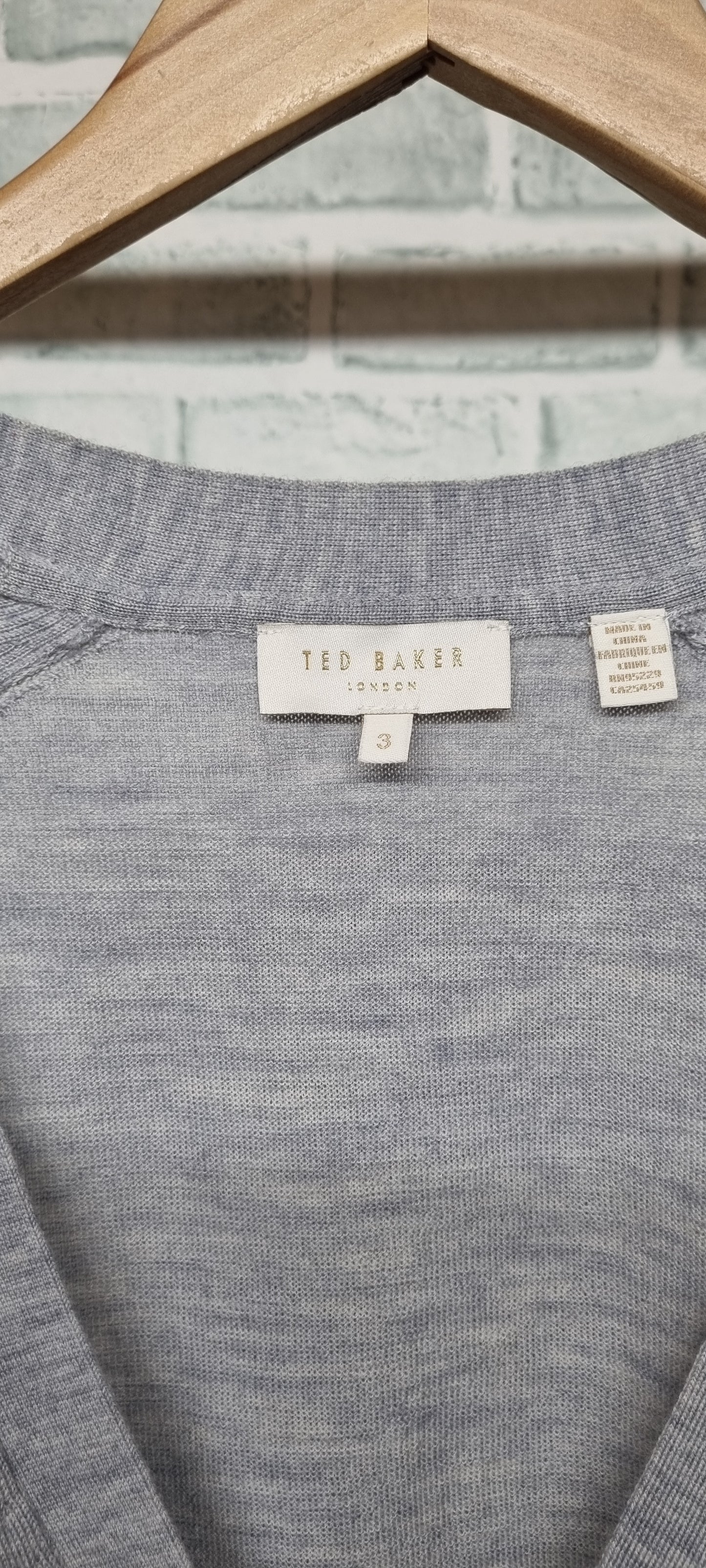 Ted Baker Gray V-Neck Cardigan Size 3