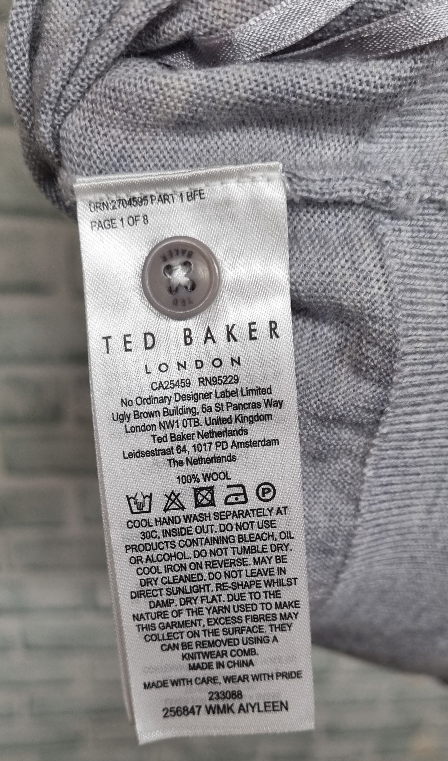 Ted Baker Gray V-Neck Cardigan Size 3