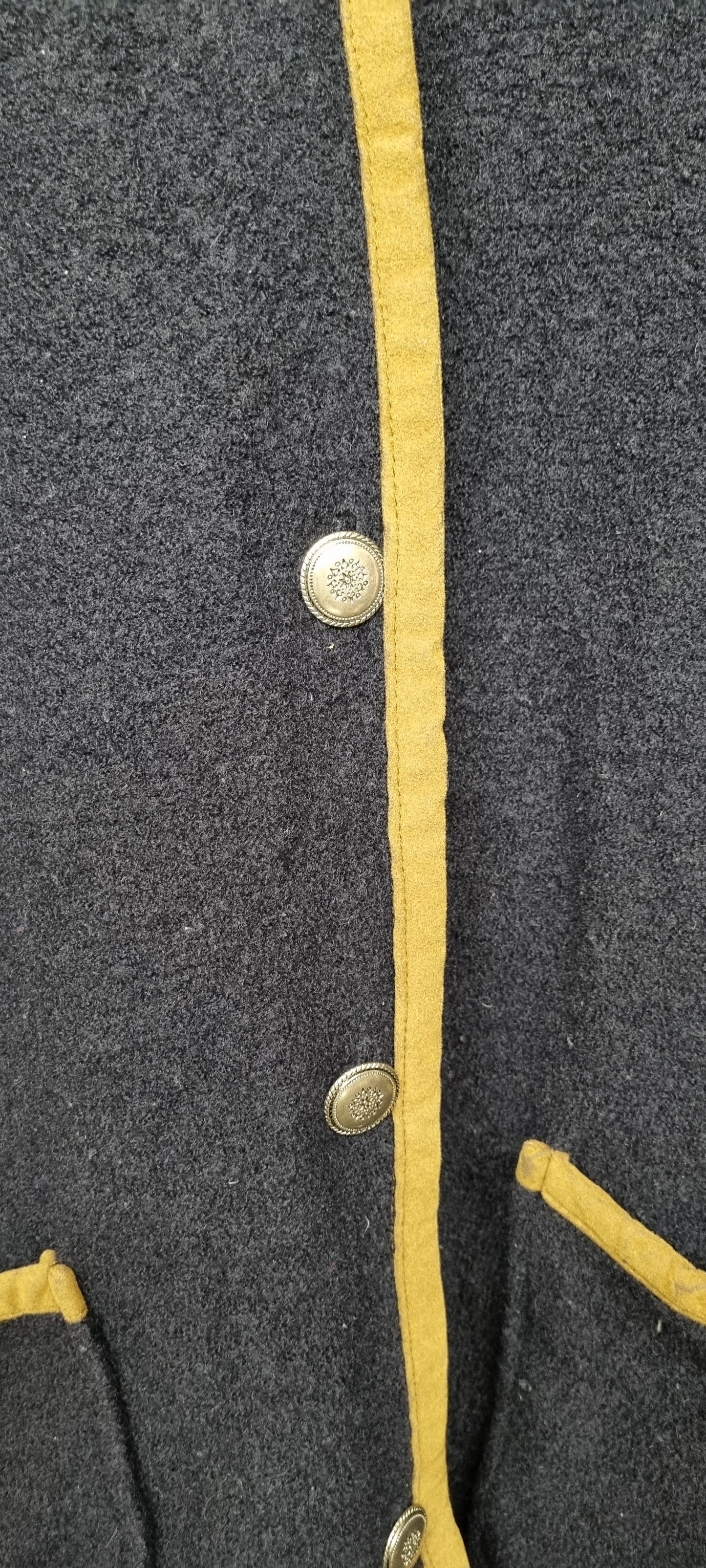 Orvis Navy Wool Cardigan with Mustard Trim Size XL