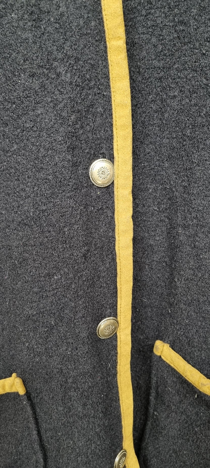 Orvis Navy Wool Cardigan with Mustard Trim Size XL