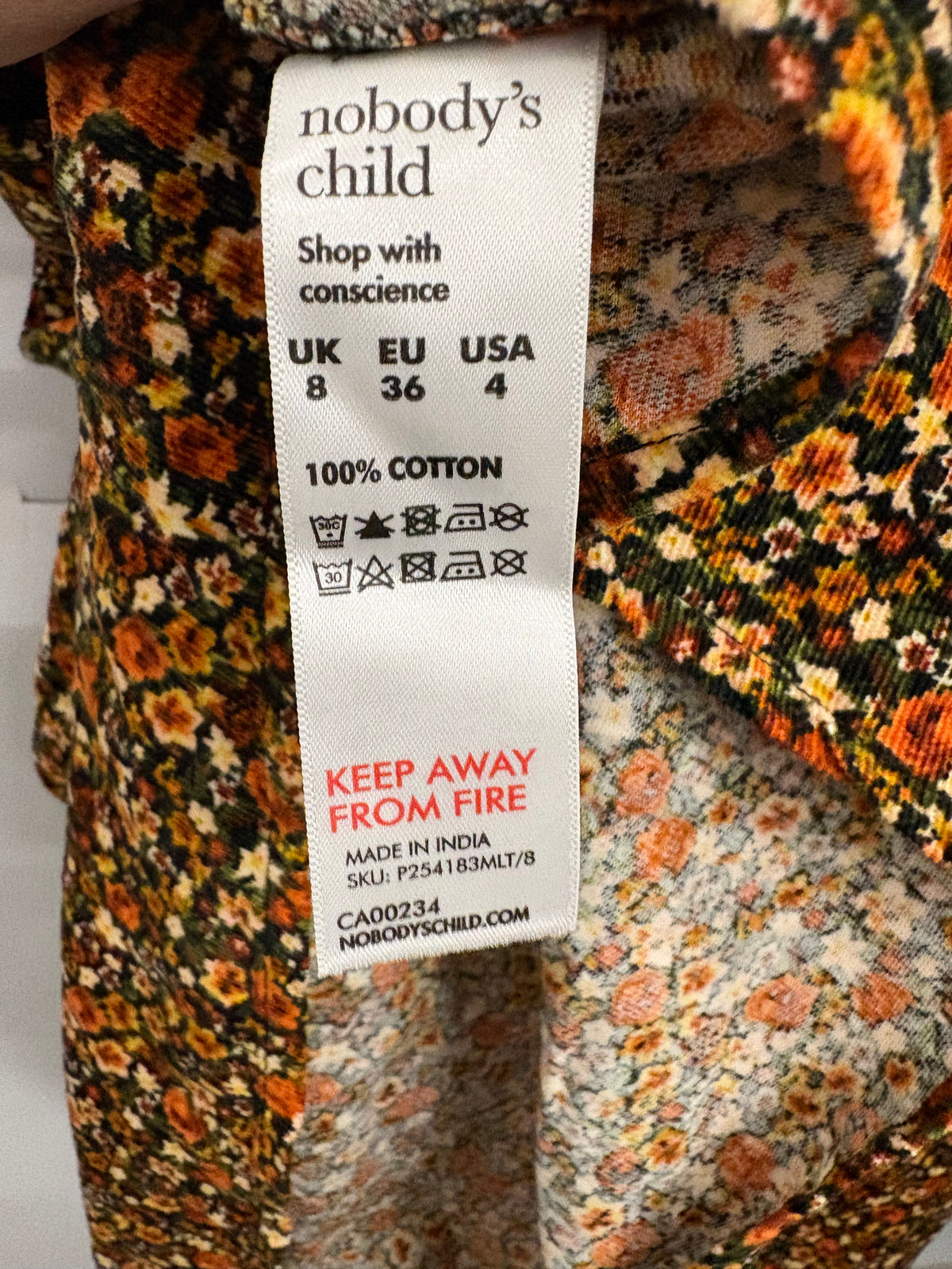 Nobody's Child Orange/Black Petite Floral Cord Riley Midi Dress Size 8 - BNWT