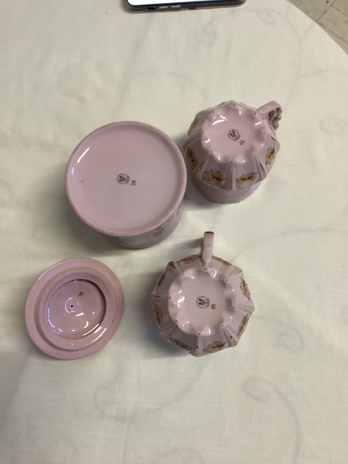 Pink Hand Painted Porcelain tea cups and sugar bowl set