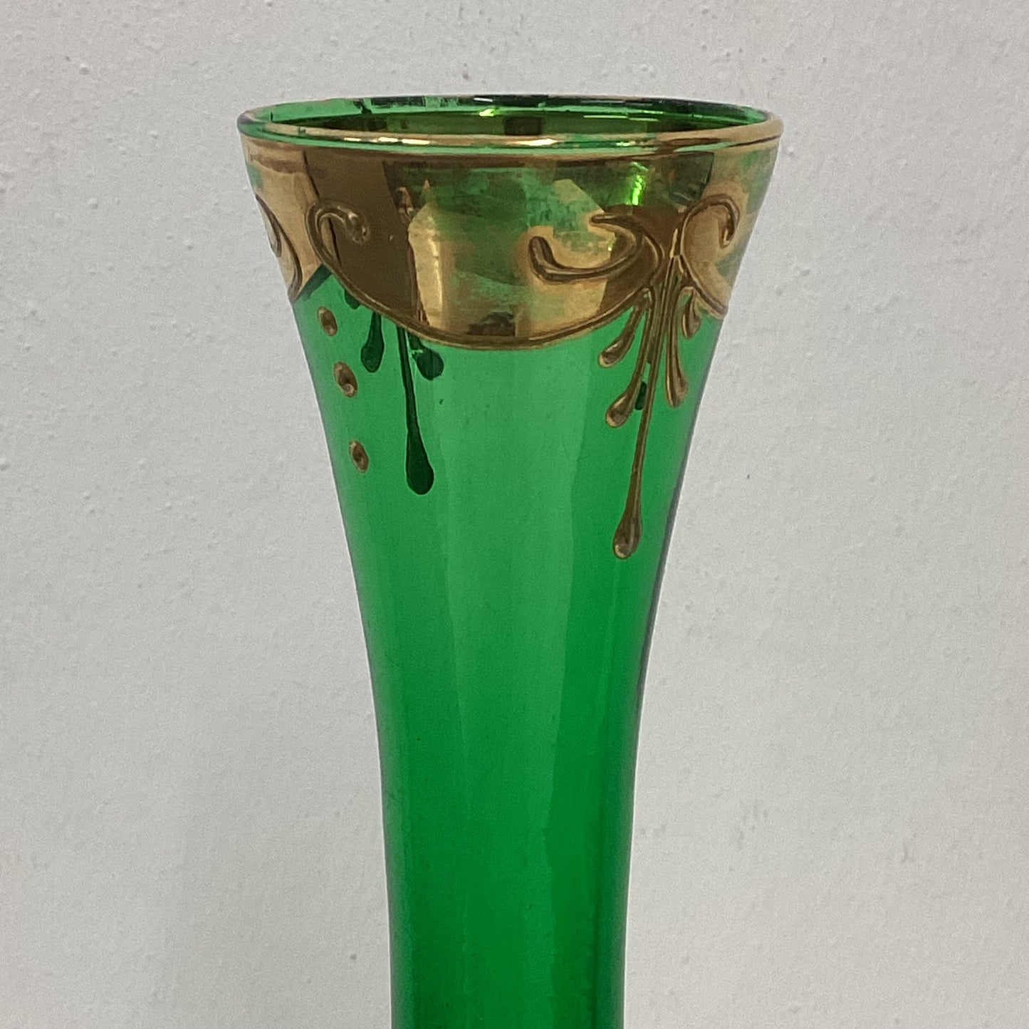 Gold Green Floral Murano Glass Bud Vase