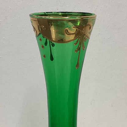 Gold Green Floral Murano Glass Bud Vase
