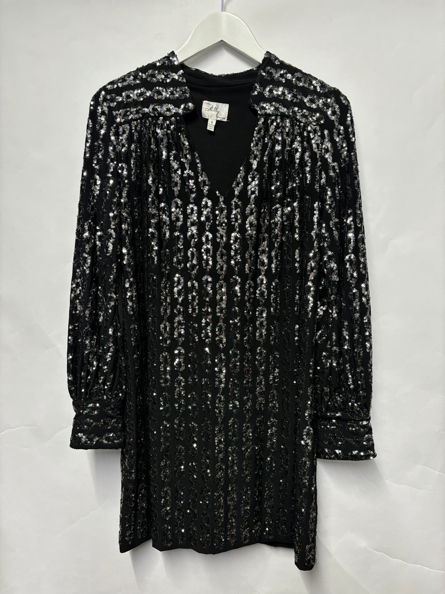 Milly Of New York Black and Silver Sequin Tunic Dress 10