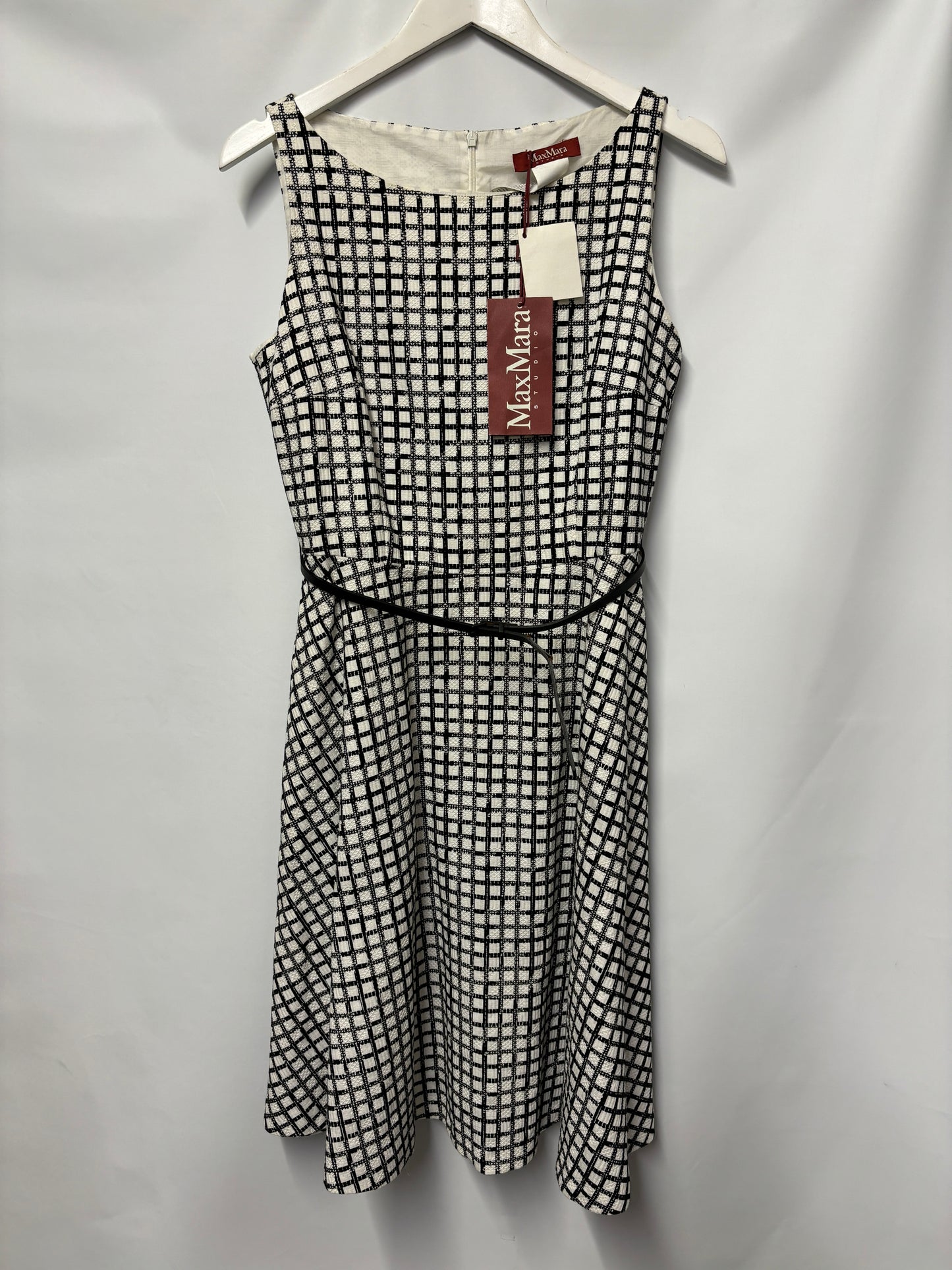 MaxMara Studio Black and White Belted A-line Dress 12 BNWT