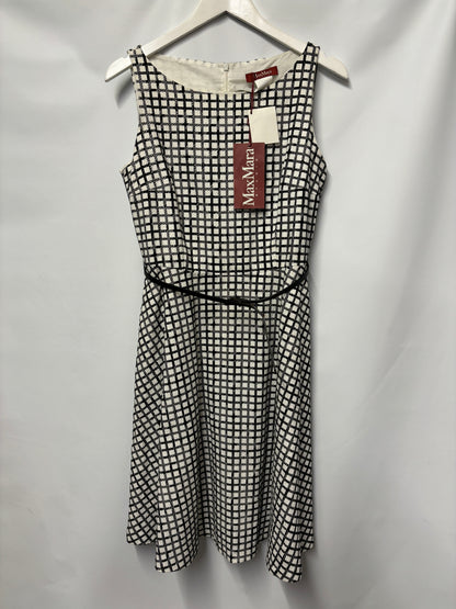 MaxMara Studio Black and White Belted A-line Dress 12 BNWT