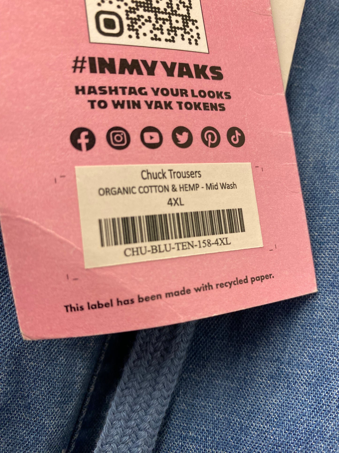 BNWT Lucy and Yak Chuck Trousers Organic Cotton and Hemp Blue 4XL