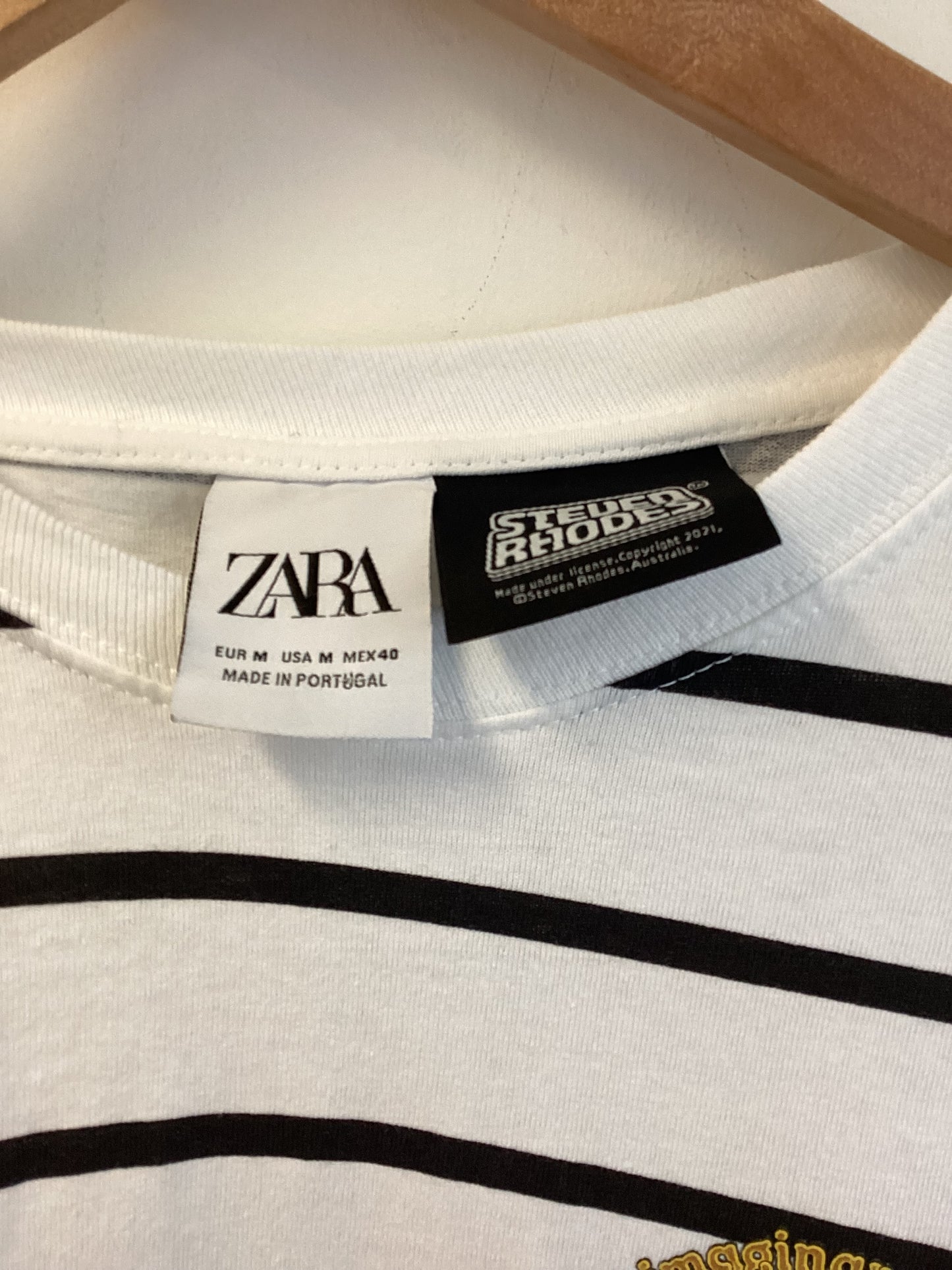 Zara, White and Black printed T-shirt, Steven Rhodes, Size M