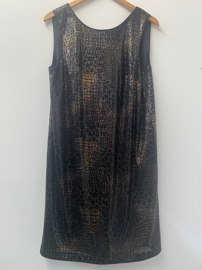 Next Tall Bronze Sequin Black Dress Size 12