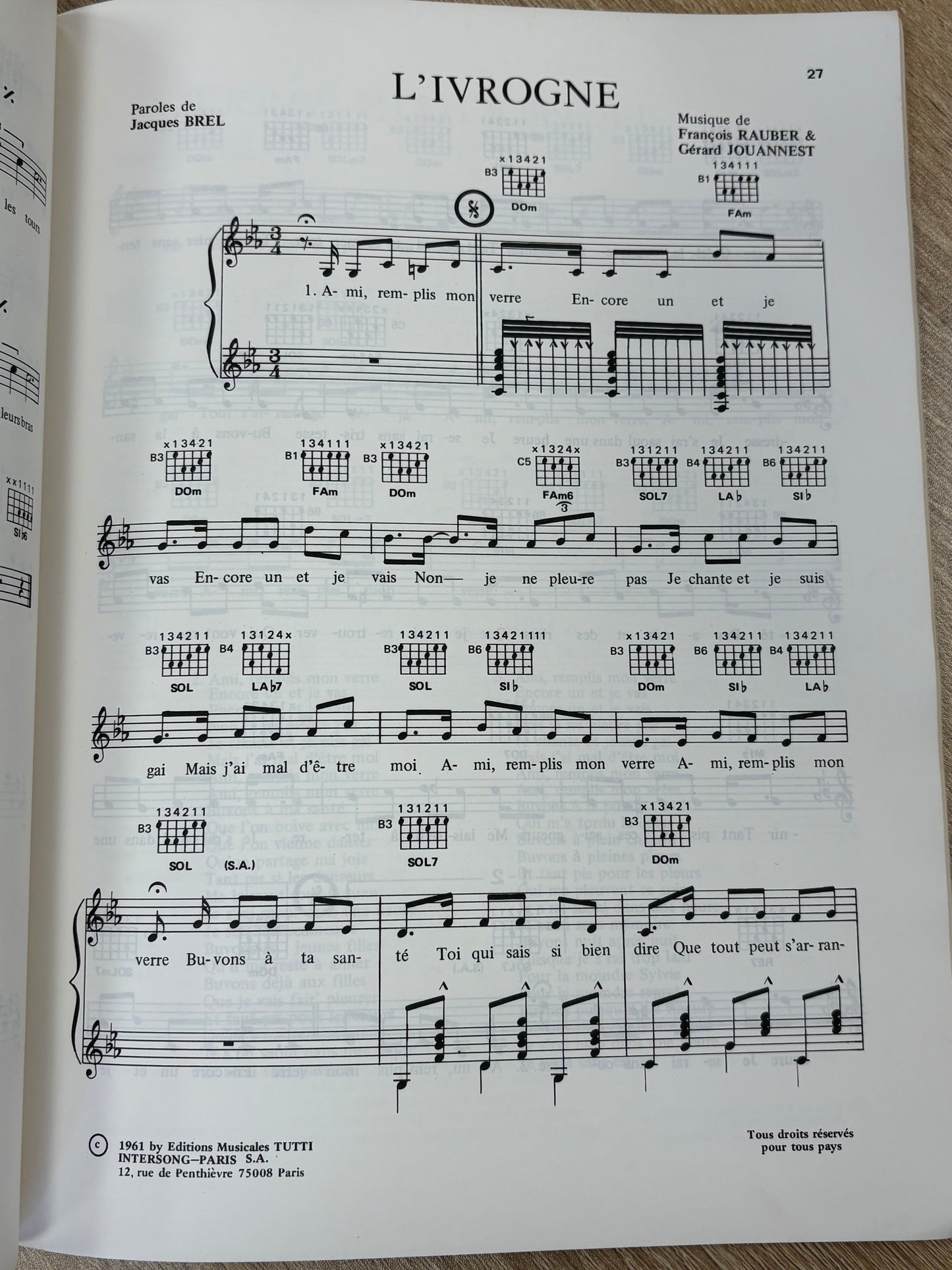 Special Guitare Sheet Music Book by Jacques Brel