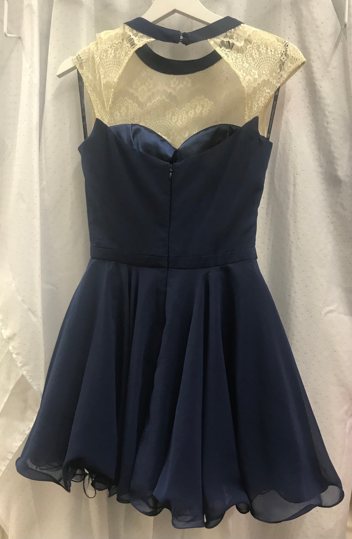 Navy Blue and Cream Size 8 Layered MIDI Dress