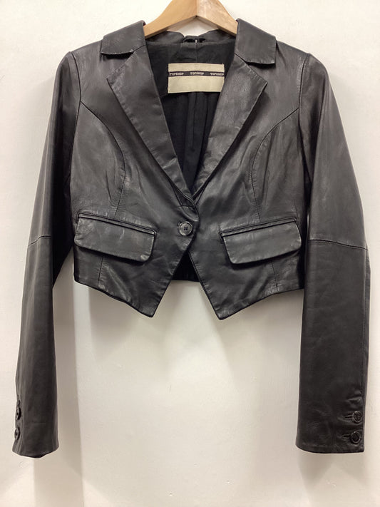 Y2K Topshop Size 8 Cropped Black Leather Jacket