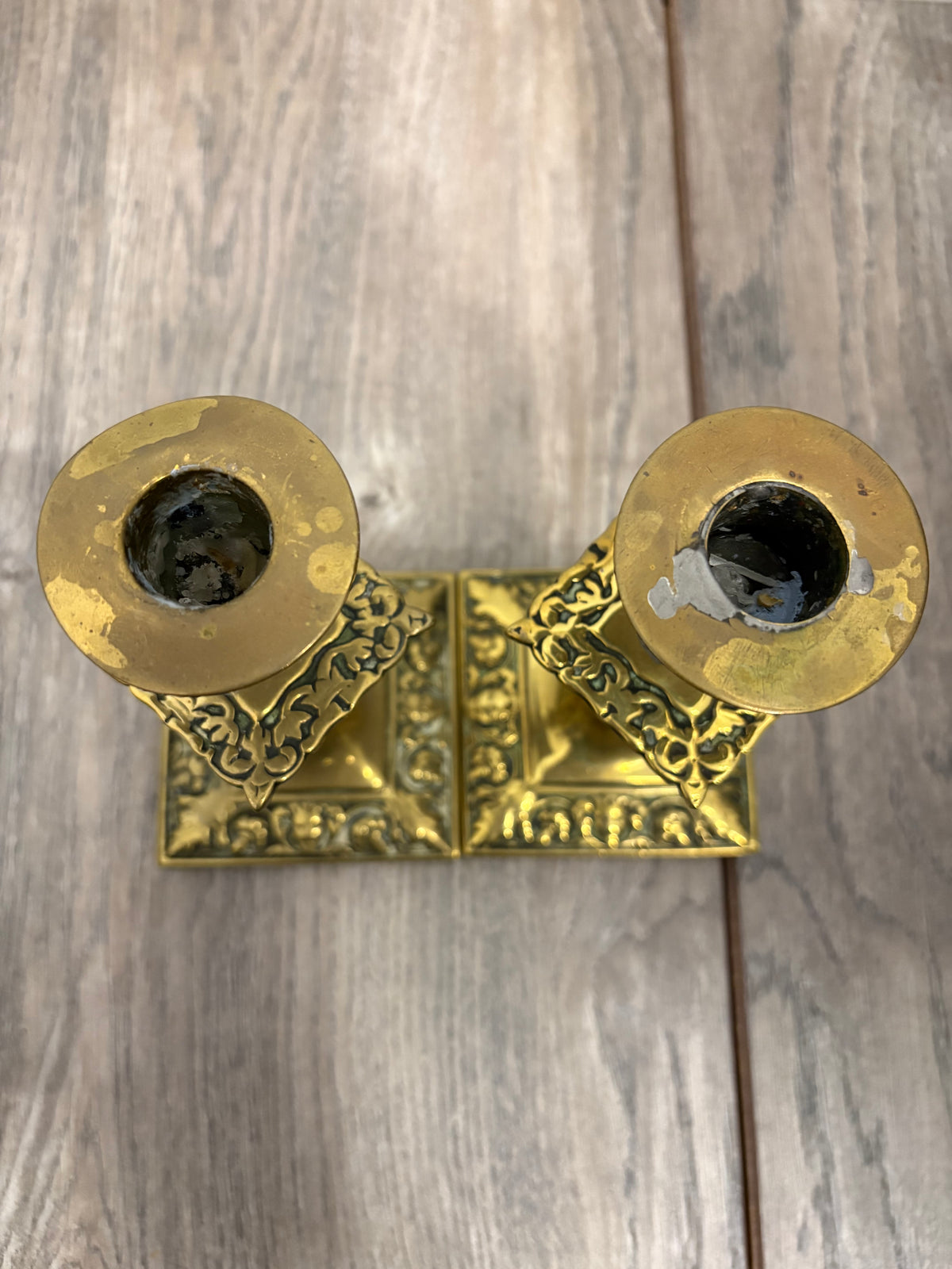Antique Victorian Ornate Gothic Brass Candlesticks - Set of 4
