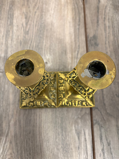 Antique Victorian Ornate Gothic Brass Candlesticks - Set of 4