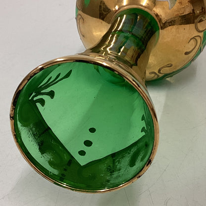 Gold Green Floral Murano Glass Bud Vase