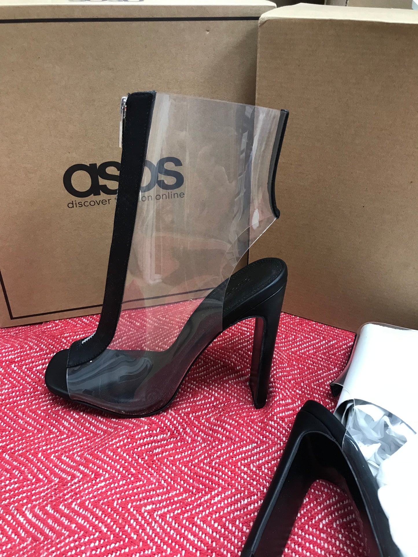 ASOS BNWT Size 6 Clear Zip Up Boots With Black Heels