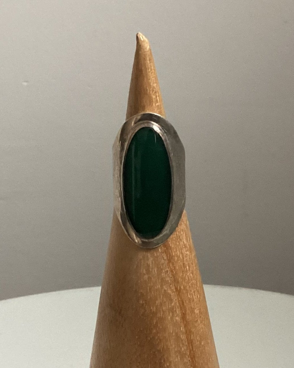 Antique, Sterling Silver and Green Glass, Long Oval Ring, Size M1/2, 925