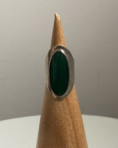 Antique, Sterling Silver and Green Glass, Long Oval Ring, Size M1/2, 925