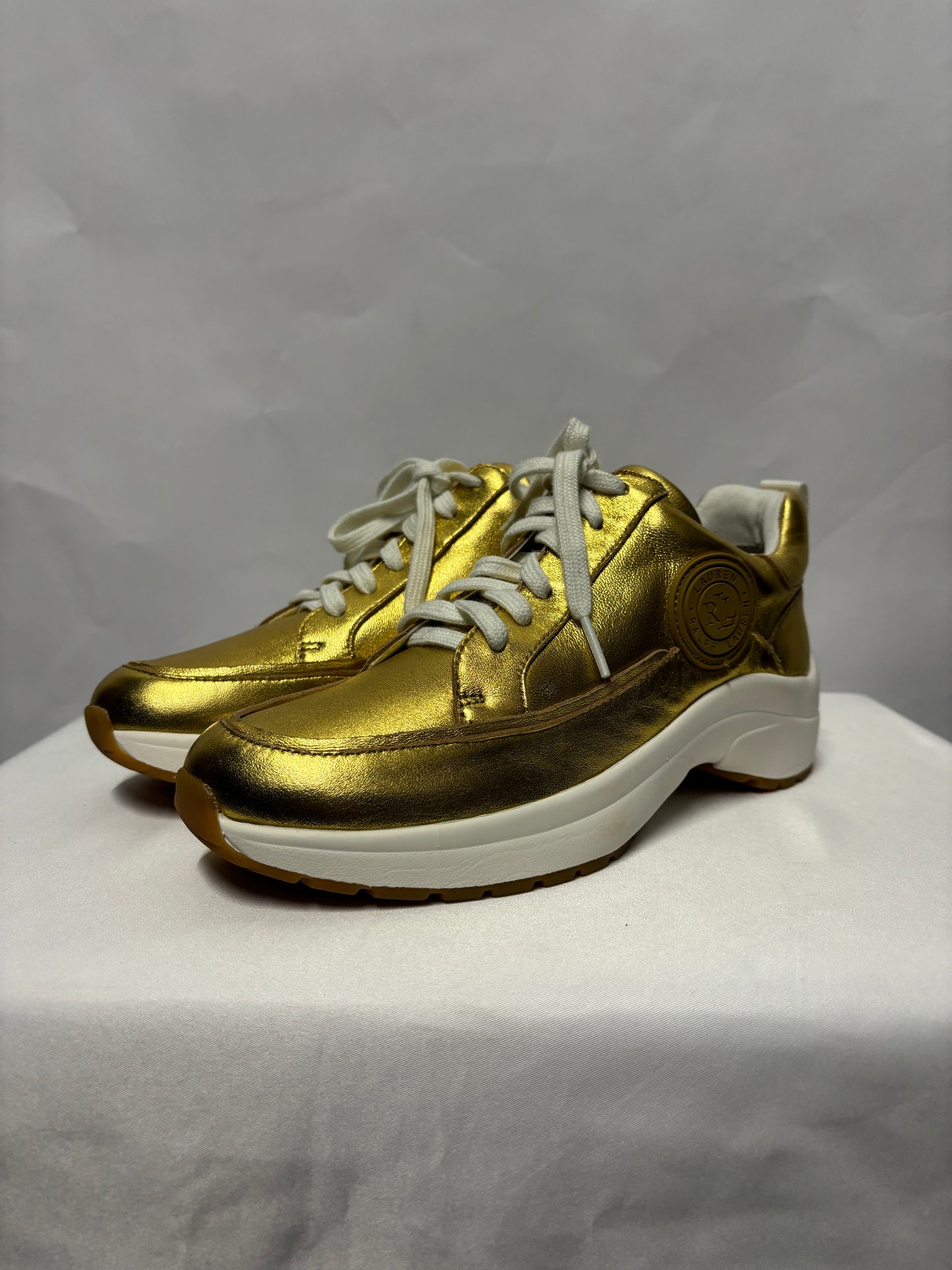 Ralph Lauren Gold Metallic Low Reaghan Trainers 4.5