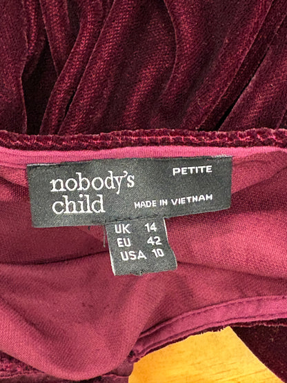 Nobody's Child Dark Red Long Sleeve Tie Back Velvet Joelle/Jolene Mini Dress Size 14