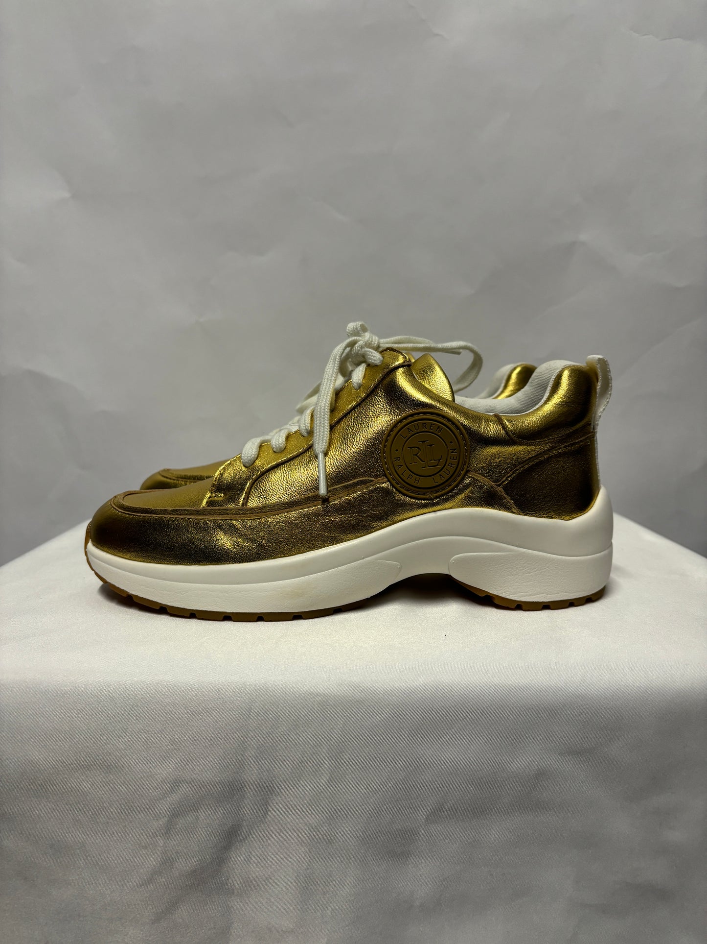 Ralph Lauren Gold Metallic Low Reaghan Trainers 4.5