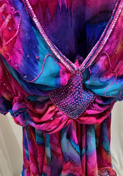 Vintage 1980s–90s Handmade 100% Silk Beaded Dress Size S