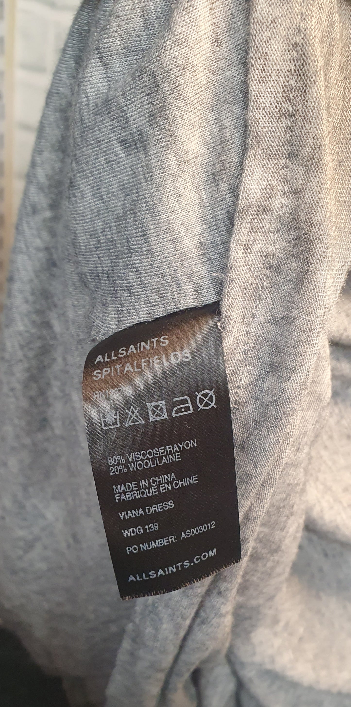 AllSaints Spitalfields Viana Grey Dress Size 10