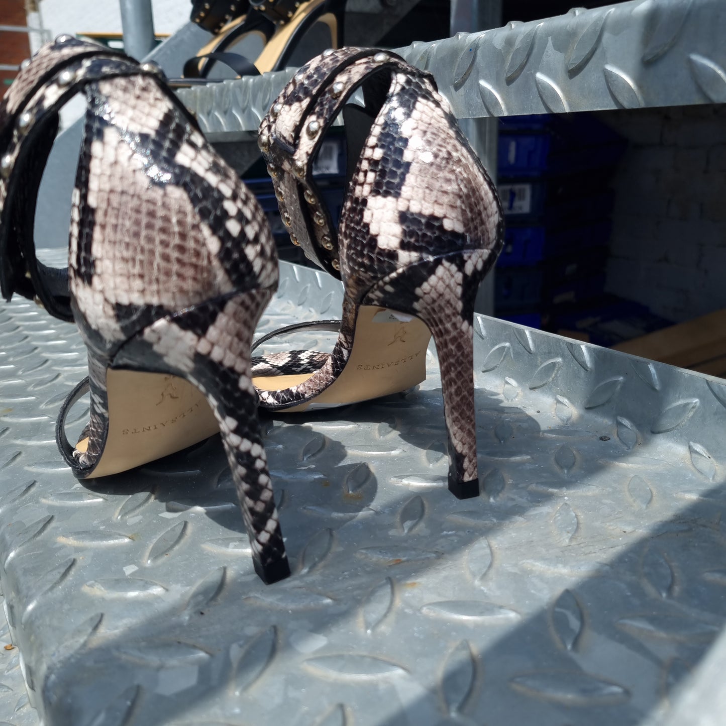 AllSaints Alma Snake Effect Leather Sandals Taupe Grey UK 3